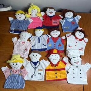 Set of 12 Vintage Oriental Trading Hand Puppet Lot Occupations Jobs Learning